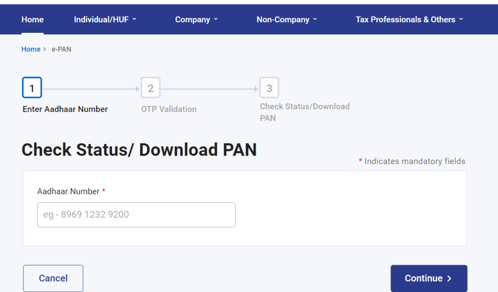 Download E Pan Card